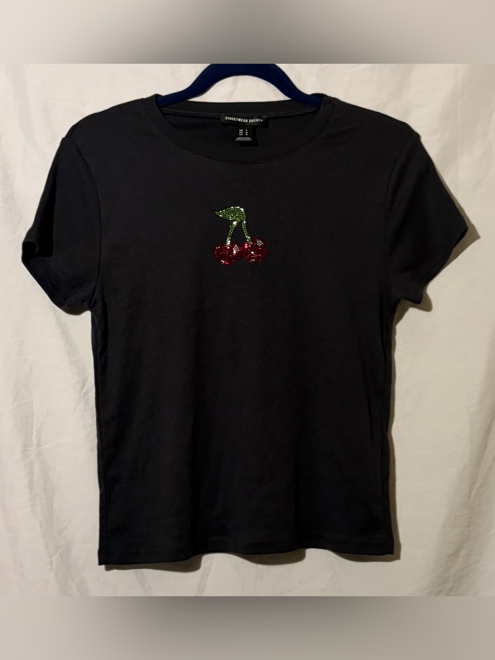 Streetwear Society Dark Gray Rhinestone Cherry T-Shirt Large